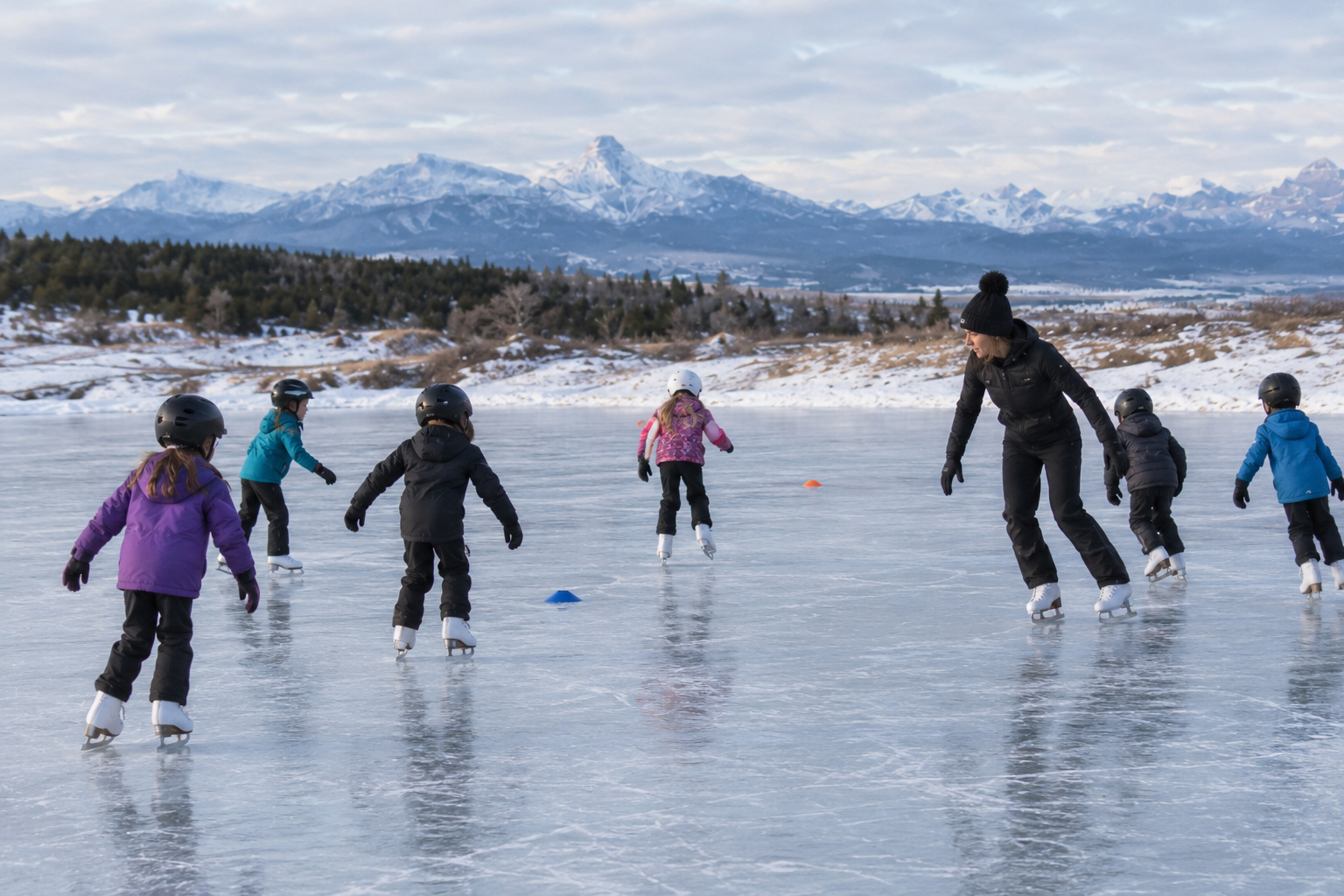 A winter skating lesson in the mountains