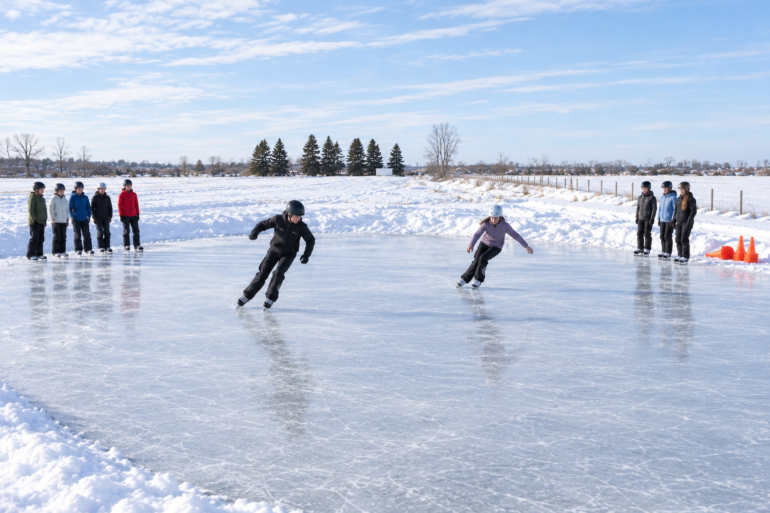 Children skating on the outdoor rink at KickStart Skating Villeneuve